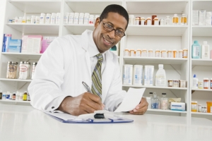 pharmacist doing medicines inventory